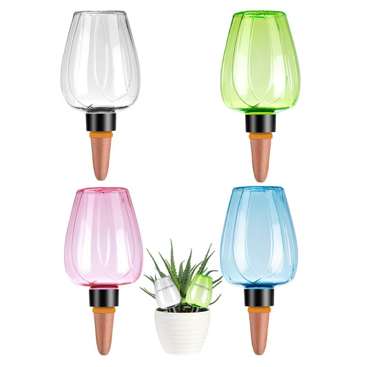 Ansberta 4 Pcs Plant Watering Globes Self Watering Planter Insert Plants Top Fill Water Device Plastic Water Bulbs Slow Release Terracotta for Plants, Multicolor