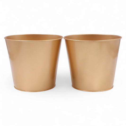 Hosley Set of 2 Gold Bucket/Pots with PVC Liner, 6.5" Dia x 6" H Ideal Gift for Floral Arrangements Wedding Home Office Party DIY Indoor Outdoor Garden Patio