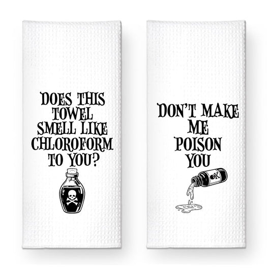 ZBBFSCSB Don’t Make Me Poison You Kitchen Towels 2 Pack, Funny Halloween Horror Kitchen Decor, Baking Flour Sack Dish Towels Gifts for Women Mom Hostess, New Home Sarcastic Gifts for Neighbor Friend