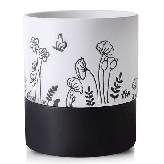 Nihow Self Watering Plant Pot: 6 Inch Ceramic Planter with Drainage Hole & Water Storage Plus for Indoor & Outdoor Plants - Cylinder Round Flower Pot for Succulent/Herbs/Violets -White