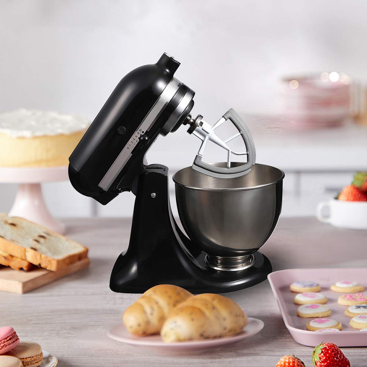 Flex Edge Beater for KitchenAid Tilt-Head Stand Mixer, 4.5-5 Quart Flat Beater Paddle with Flexible Silicone Edges Bowl Scraper, White