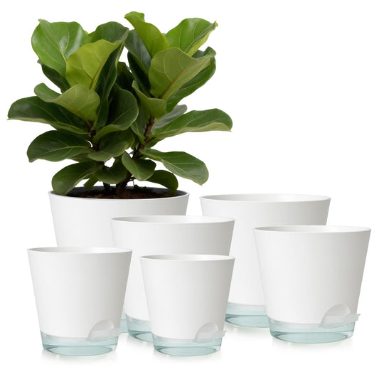 GARDIFE 2026 Upgraded Self Watering Plant Pots with Drainage Hole, 7/6.5/6/5.5/5/4 Inch Flower Planting Containers for House Plants, African Violet, Flowers, Cactus (White, 7+6.5+6+5.5+5+4 inch)
