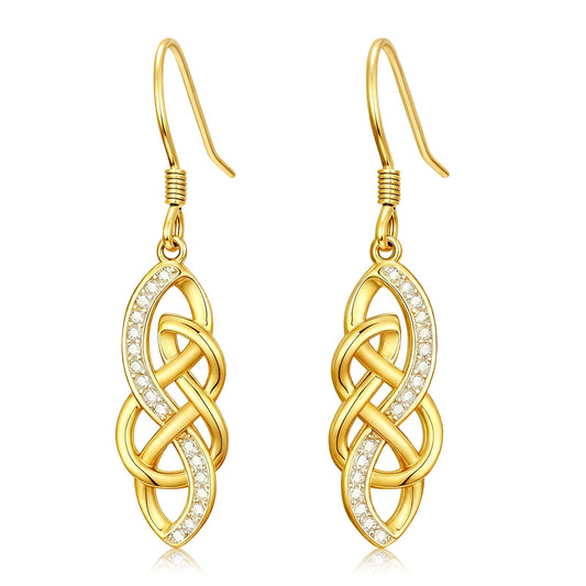 XPYPZP 14K Gold Celtic Knot Earrings for Women Dainty Irish Celtic Knot Dangle Drop Earrings with Sparkling Cubic Zirconia Trendy Ireland Jewelry Mothers Day Gifts for Mom Wife Girlfriend Her