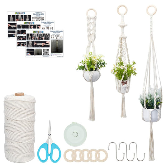 FREEBLOSS 3 Sets Macrame Plant Hanger Kit Macrame Wall Hanging Kit Macrame Plant Hangers Indoor Hanging Planter Basket Macrame Kit for Beginners with Video Tutorial