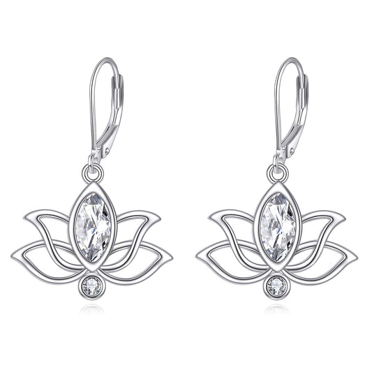 YFN Lotus Flower Earrings Sterling Silver Birthstone Lotus Leverback Dangle Drop Earrings Jewelry Gifts for Women (D. Apr)
