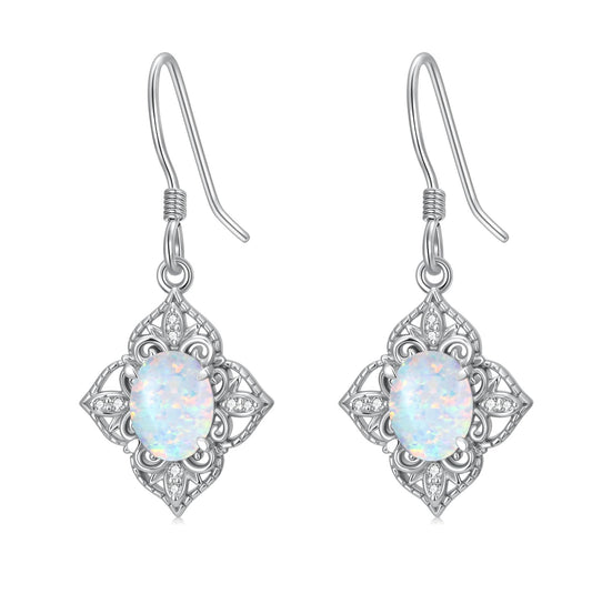 MOTIEL Vintage Opal Dangle Earrings for Women 925 Sterling Silver Genuine Opal Dangle Drop Earrings with Diamond October Birthstone Jewelry Gift for Mother Wife - Style A