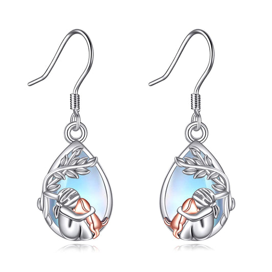 YFN Dog Earrings 925 Sterling Silver Teardrop Moonstone Animal Dog Earrings Jewelry Gifts for Women Pet Lover
