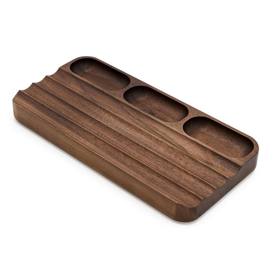 LITAITAI Horizontal Pen Holder,Acacia Wood Pen Tray,Desktop Pen Display,Walnut Desk Tray,Paperclip Headphones Eraser Office Stationery Storage,Brown