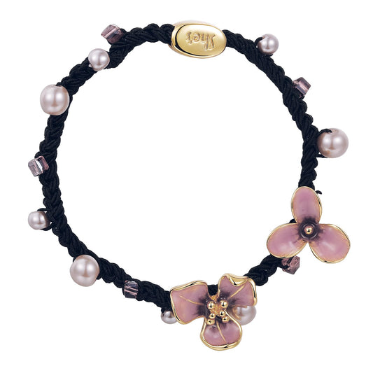 Iris Flower Hair Scrunchies with Pearl, SHE'S FREE STYLE JUST FOR YOU Hair Elastics Ponytail Holder for Women, Artistic Hair Ties for Girls, Handmade Dripping Oil Floral Accessory (Purple)