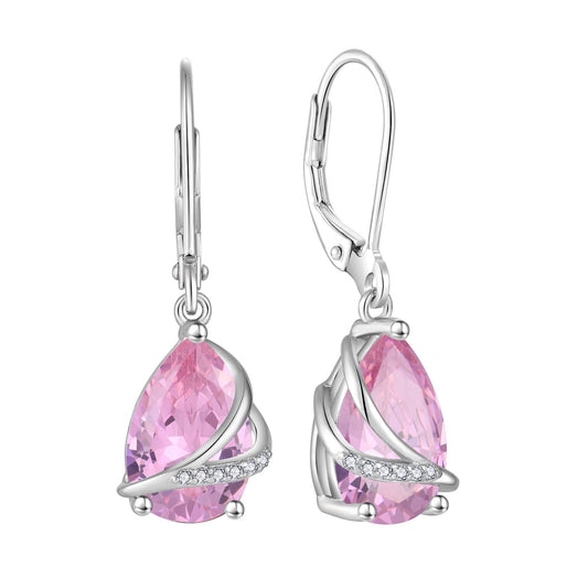 Rocayi October Birthstone Dangle Drop Earrings for Women 925 Sterling Silver Pink Tourmaline Earrings Teardrop Leverback Jewelry Gifts for Wife Girlfriend Mother Daughter Her
