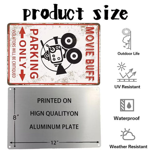 Vintage Witch Broomstick Parking Only Metal Sign, Halloween Decorative Tin Wall Art, 8x12 inches, Red and Black