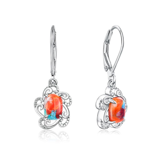 AIBAO Turquoise Dangle Earrings for Women Cushion Shaped Gemstone Drop Earrings Western Boho Jewelry Sterling Silver Turquoise Earrings Dangling