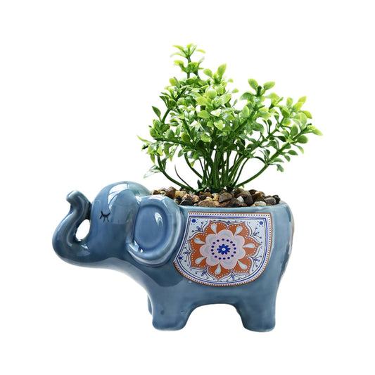 SUSOYAOCHEN Ceramic Succulent Planter, Animal Cactus Small Flower Pots with Drainage Cute Elephant Bonsai Pot for Desktop Windowsill Indoor Outdoor Decor (Dark Blue)