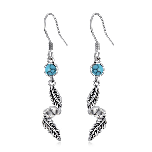 KoyeKei Feather Dangle Drop Earrings for Women 925 Sterling Silver Feather Turquoise Vintage Dangling Earrings Western Country Jewelry Boho Gifts