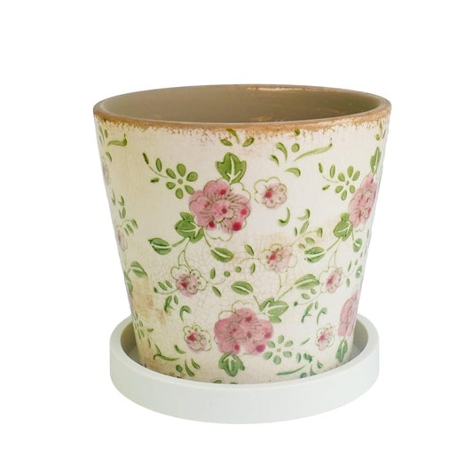 ENIPEDITA 1 Pcs Farmhouse Ceramic Planter with Drainage Hole 5.5 Inch Crack Beige Red Rose Flowers Plant Pots Rustic Antique Decor Gift Large Plants Pot for Kitchen Indoor