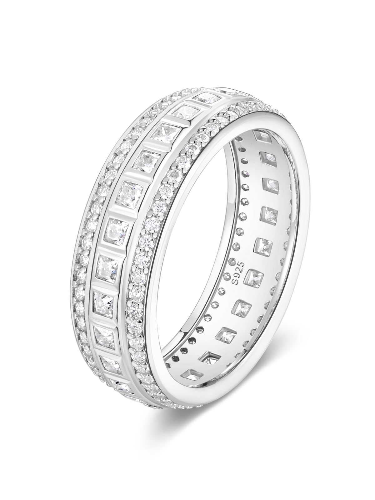 Frbod Womens Moissanite Engagement Ring Sparkle Diamond Eternity Band Silver Princess Cut Moissanite Rings Size 8