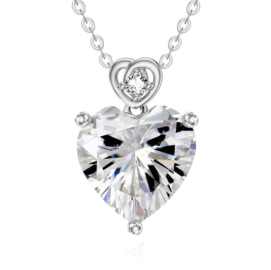 NFYBD 14k White Gold Love Heart Simulated diamonds Birthstone Pendant Necklace for Women 3 Carat Heart-cut Created Gemstone Anniversary Birthday Mother's Day Necklaces for Her-April