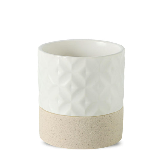 Nihow Self Watering Plant Pot: 4.5 Inch Ceramic Planter with Drainage Hole & Water Storage Plus for Indoor & Outdoor Plants - Cylinder Flower Pot for Herbs/Violets - Matte White & Brown Star