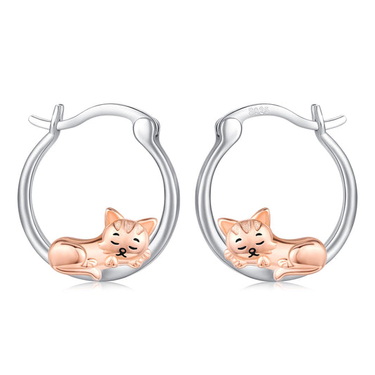 Cat Earrings for Women Girls 925 Sterling Silver Hypoallergenic Cute Hoop Earrings for Sensitive Ears Jewelry Graduation Gifts for Daughter Her Cat Lovers