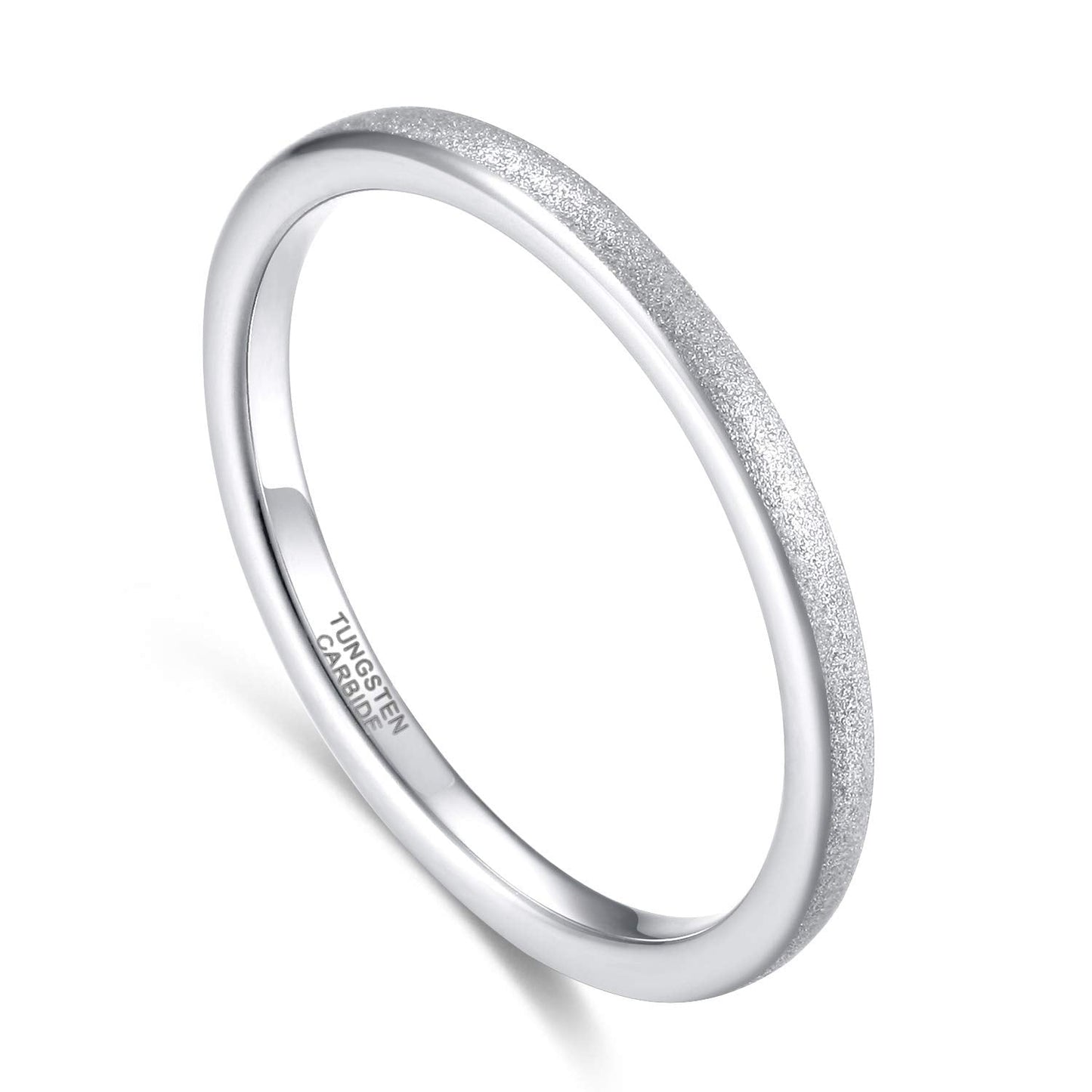 Greenpod 2mm Tungsten Wedding Bands for Women Silver Stackable Sandblast Engagement Rings Comfort Fit Size 6