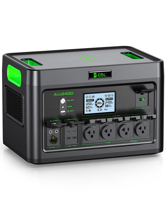 EBL 2400W Portable Power Station LiFePO4 Battery,1843.2Wh Solar Generator,Home Battery Backup,12 Outlets(2400W AC Outlets,4800W Peak), USB-C PD 100W,2Hrs Quick Charge,Home Emergency, RV Trip