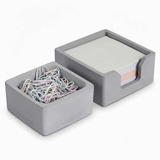 BAOHD Concrete Desk Organizer Set of 2 - Minimalist Sticky Note Holder & Paper Clip Dispenser - Heavy Duty Office Desk Accessories with Non-Slip Base for Home Workspace Organizer & Desk Decor, Gray