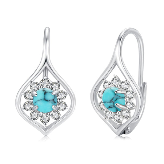 Turquoise Earrings 925 Sterling Silver Turquoise Bohemia Leverback Earrings Jewelry for Women Hypoallergenic Earrings for Sensitive Ears