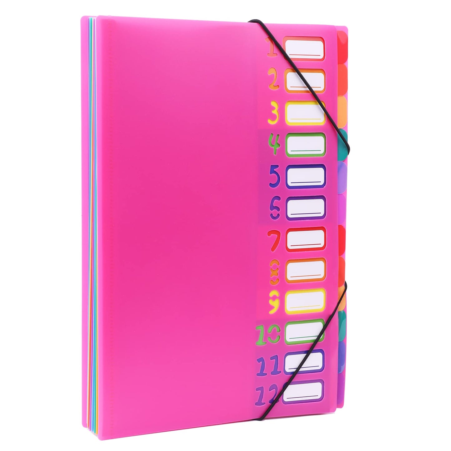 Rainbow Tab Expanding File Folder - 24 Pockets, Durable A4 Letter Size Organizer, Water-Resistant Plastic Dividers, Home/Office/School Document Holder (Black)