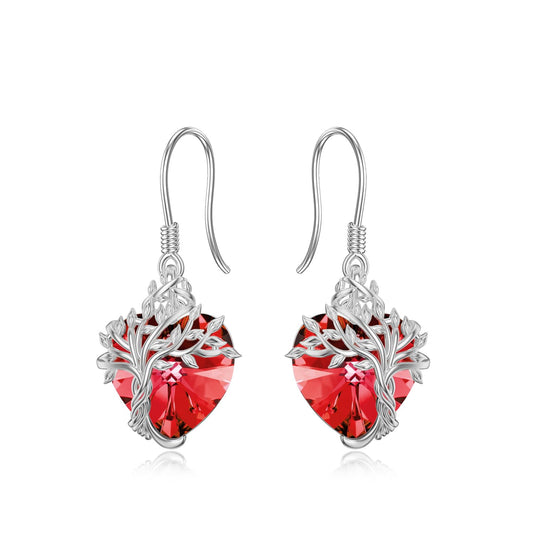 TOUPOP Heart Ruby Earrings Sterling Silver Tree of Life Earrings July Birthstone Jewelry Birthday Mothers Day Gifts for Women Mom Her