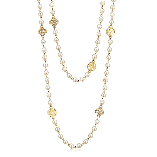 IDOKAWA 8MM Round Simulated Shell Pearl Strand Layered Necklace for Women, Dainty Multiple Strands Long Necklace for Party, Vintage Costume Jewelry