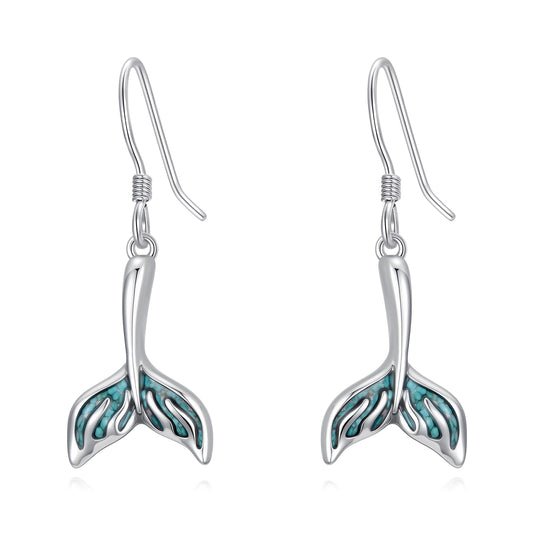 HPQQ Mermaid tail Earrings 925 Sterling Silver Turquoise Mermaid tail Dangle Earrings Ocean Beach Themed Jewelry Mother's Day Jewelry Gifts for Women