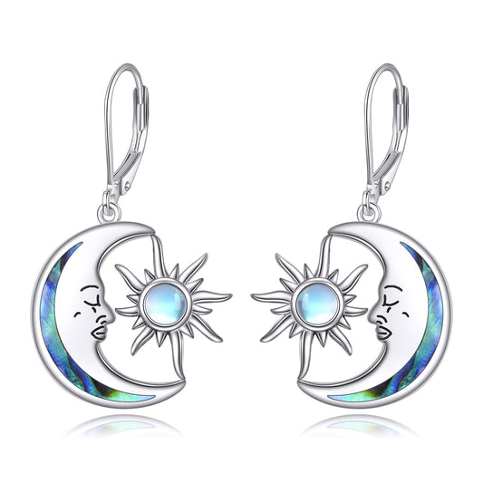 AOBOCO Sun Moon Earrings for Women Sterling Silver Moonstone Shell Earrings Jewelry Mothers Day Birthday Gifts for Mom Friends (Sun Moon Earrings)