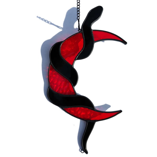 Stained Glass Window Hanging, Moon and Snake, Gothic Decorative Art, Halloween Decorative Gifts