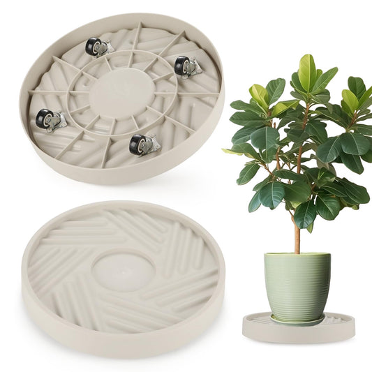 JAOXISOU 2 Pack Plant Caddy with Wheels,14" Rolling Plant Stand 165 LBS Heavy Duty with Hidden 360 ° Rotating Silent Wheel Wheels for Outdoor Indoor Large Plant Pots, Flower Pot, Patio