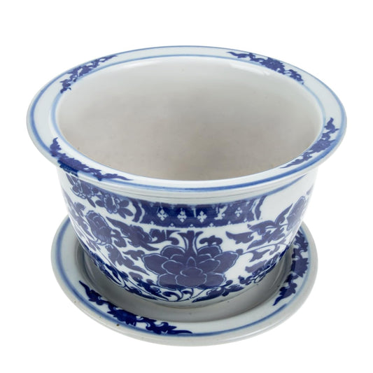 Angoily Blue and White Ceramic Planter 1 Set Chinese Ceramic Flower Pots Decorative Succulent Plant Pot with Trays for Indoor Outdoor Desktop Garden Balcony