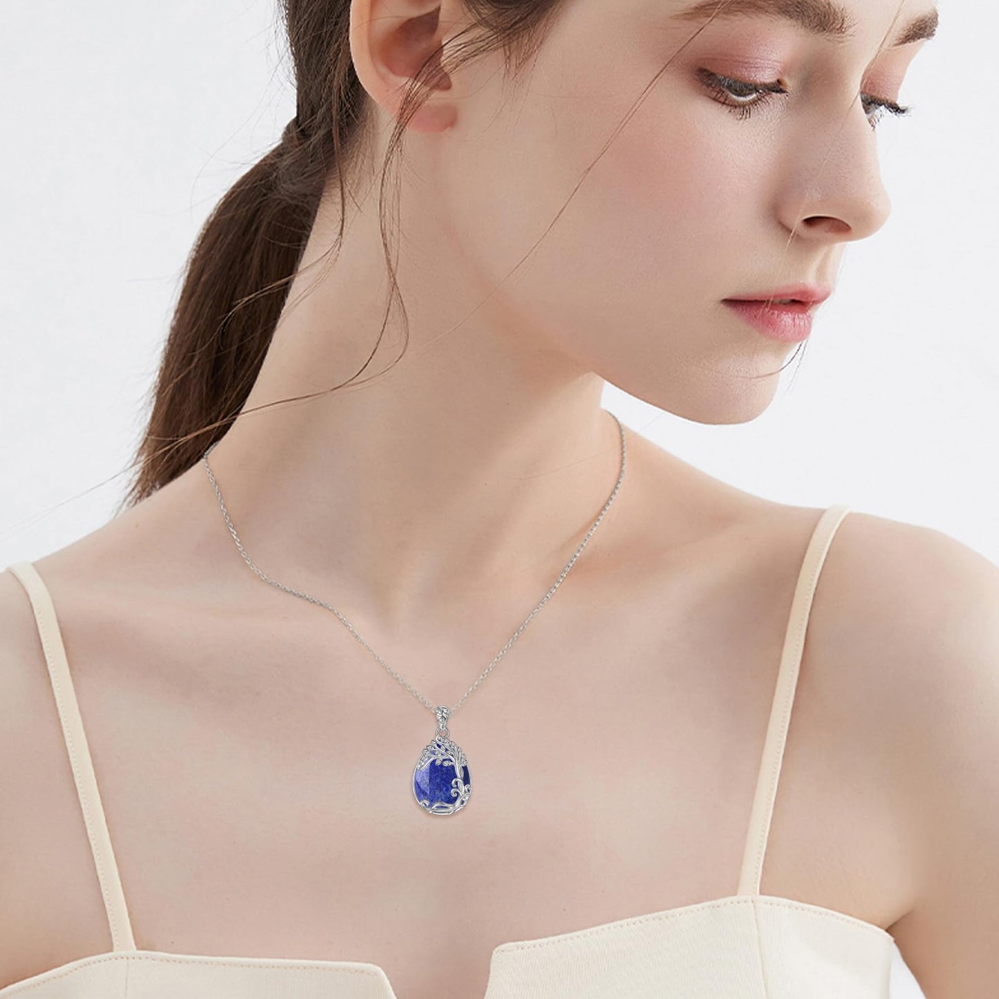 YAFEINI Lapis Lazuli Necklace 925 Sterling Silver Tree of Life Pendant Necklace Gift Jewelry for Women (GG-Tree of Life Lapis Lazuli)
