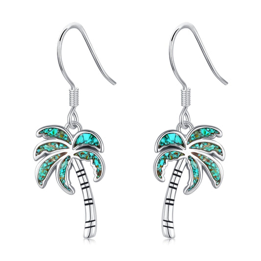 YYmqmq Palm Tree Earrings 925 Sterling Silver Hawaiian Turquoise Tropical Dangle Drop Earrings Beach Themed Ocean Jewelry Gifts for Women Girlfriend Mom