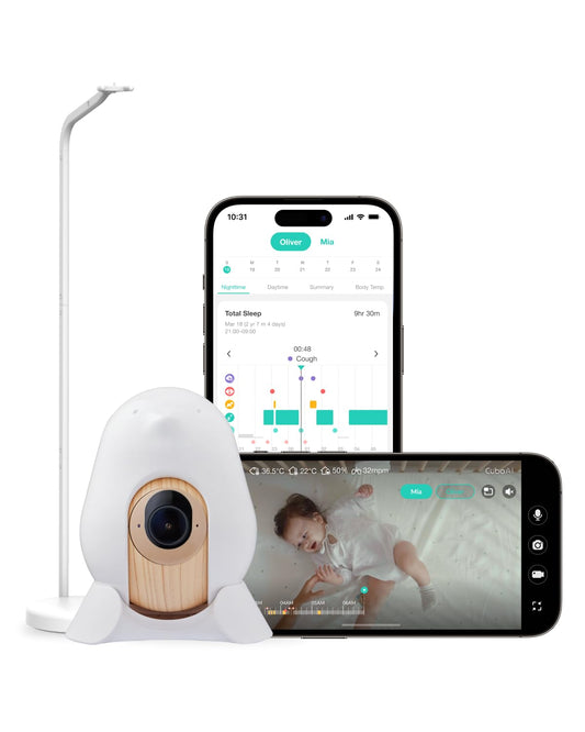 CuboAi 2025 New Model Smart Baby Monitor 3: Sleep Safety Alerts for Covered Face Rollover, 2.5K QHD Night Vision WiFi Camera, 2-Way Audio, Humidity Sensor, Lullabies. App Control (Floor Stand Set)