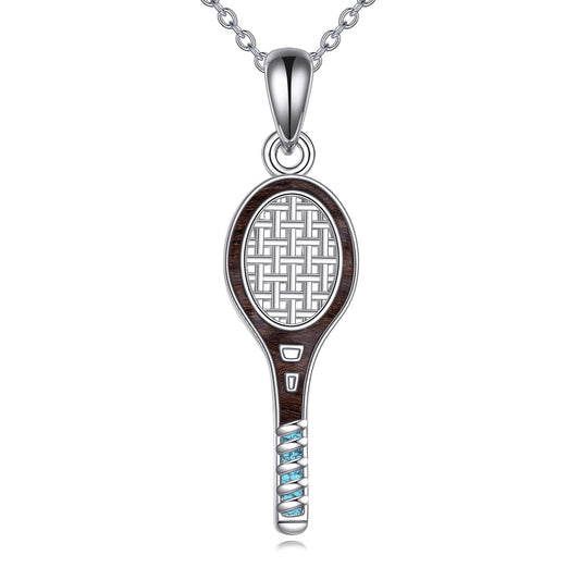 YFN Wooden Tennis Racket Necklace S925 Sterling Silver Tennis Player Jewelry Gifts for Women Sports Lovers (Silver-Wooden Tennis Necklace)