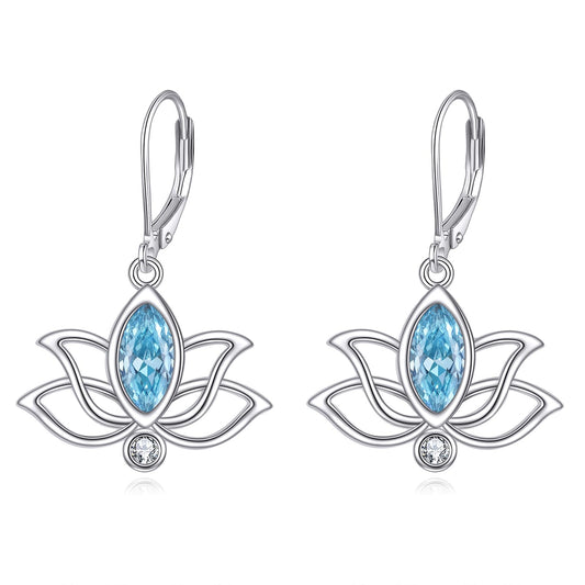 YFN Lotus Flower Earrings Sterling Silver Birthstone Lotus Leverback Dangle Drop Earrings Jewelry Gifts for Women (C. Mar)