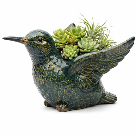 Resin Cardinal Bird Succulent Planter 7.8in with Drainage Hole Blue Shaped Flower Pot for Indoor Outdoor Garden Decor