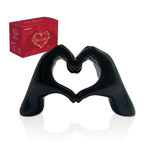 AWAIOY Black Heart Hands Sculpture Medium 6.9" Resin Love Statue, Modern Dark Aesthetic Shelf Decor for Teen Bedroom, Unique Romantic Figurine Gifts for Women Him Art