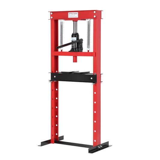 12 Ton Hydraulic Press, H-Frame Garage Floor Shop Press with Press Plates, Heavy-Duty Adjustable Hydraulic Shop Press, for Auto Bending Stamping, Red