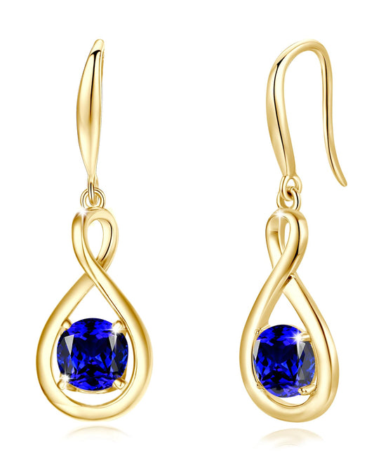 FANCIME Sapphire Dangle Drop Earrings 925 Sterling Silver Yellow Gold Plated Dainty Infinity Blue Gemstone September Birthstone Earring Fine Jewelry Birthday Mothers Day Gifts for Mom Women