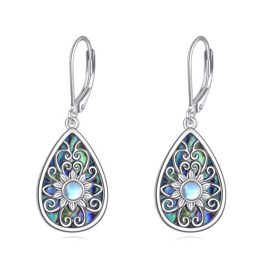 YONFQE Filigree Dangling Earrings Sterling Silver Teardrop Abalone Shell Drop Dangle Earring Filigree Leverback Gifts for Women