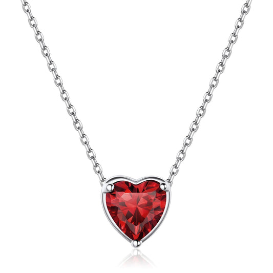 ChicSilver Garnet Necklace January Birthstone Necklace 925 Sterling Silver Love Heart Red Necklaces for Women