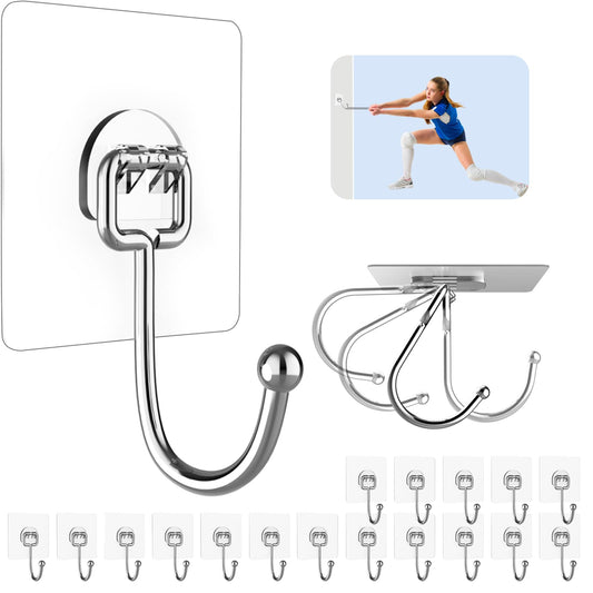 Strjobaili 20 Pack Large Adhesive Hooks for Hanging Heavy Duty 44 lb(Max), Self Adhesive Sticky Hooks Waterproof Stainless Steel Wall Hook for Home Bathroom Shower Kitchen Outdoor Utility Hooks