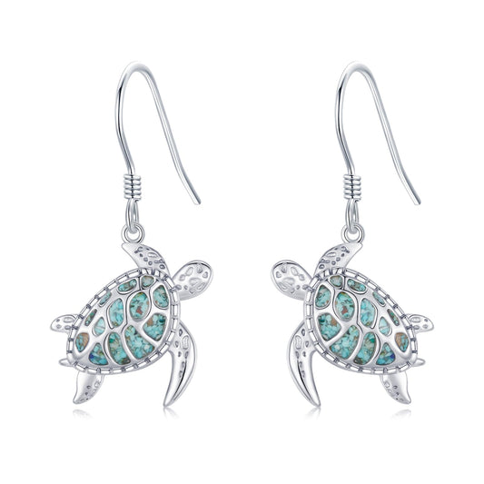 YYmqmq Sea Turtle Earrings 925 Sterling Silver Turquoise Turtle Dangle Drop Earrings Ocean Beach Themed Jewelry Gifts for Women