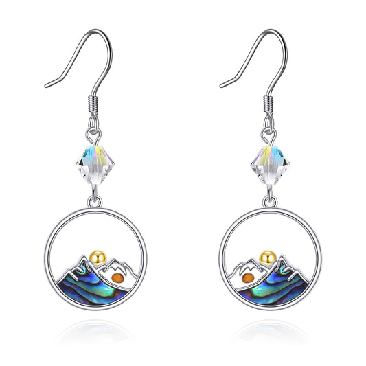AOBOCO Mustard Seed Earrings for Women 925 Sterling Silver Round Sun Earrings Dangle Religious Mustard Seed Jewelry Christain Christmas Birthday Gifts for Mom Friends(Round Mountain Hooks)
