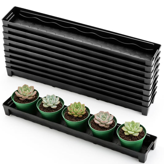 RooTrimmer 10 Pack Plastic Windowsill Saucer (17"x3"x1.5"), Rectangular Window Sill Plant Pot Trays with Removable Drainage Hole, Thick Plant Saucer Tray for 2.8 inch (7CM) Flower Nursery Pots (Black)
